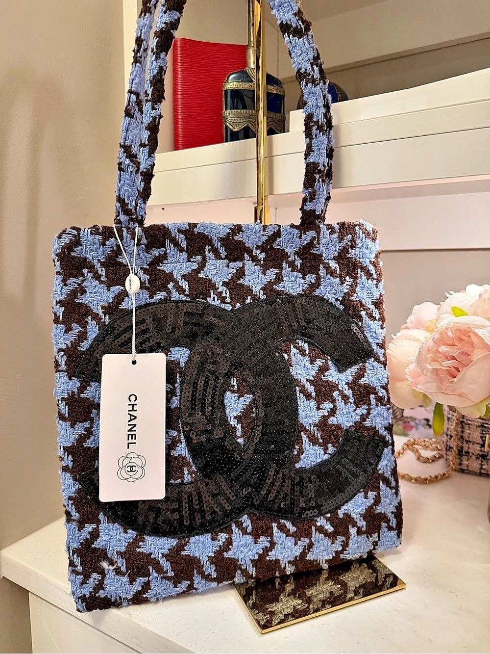 Blue & Black Houndstooth Tote NIP NWT